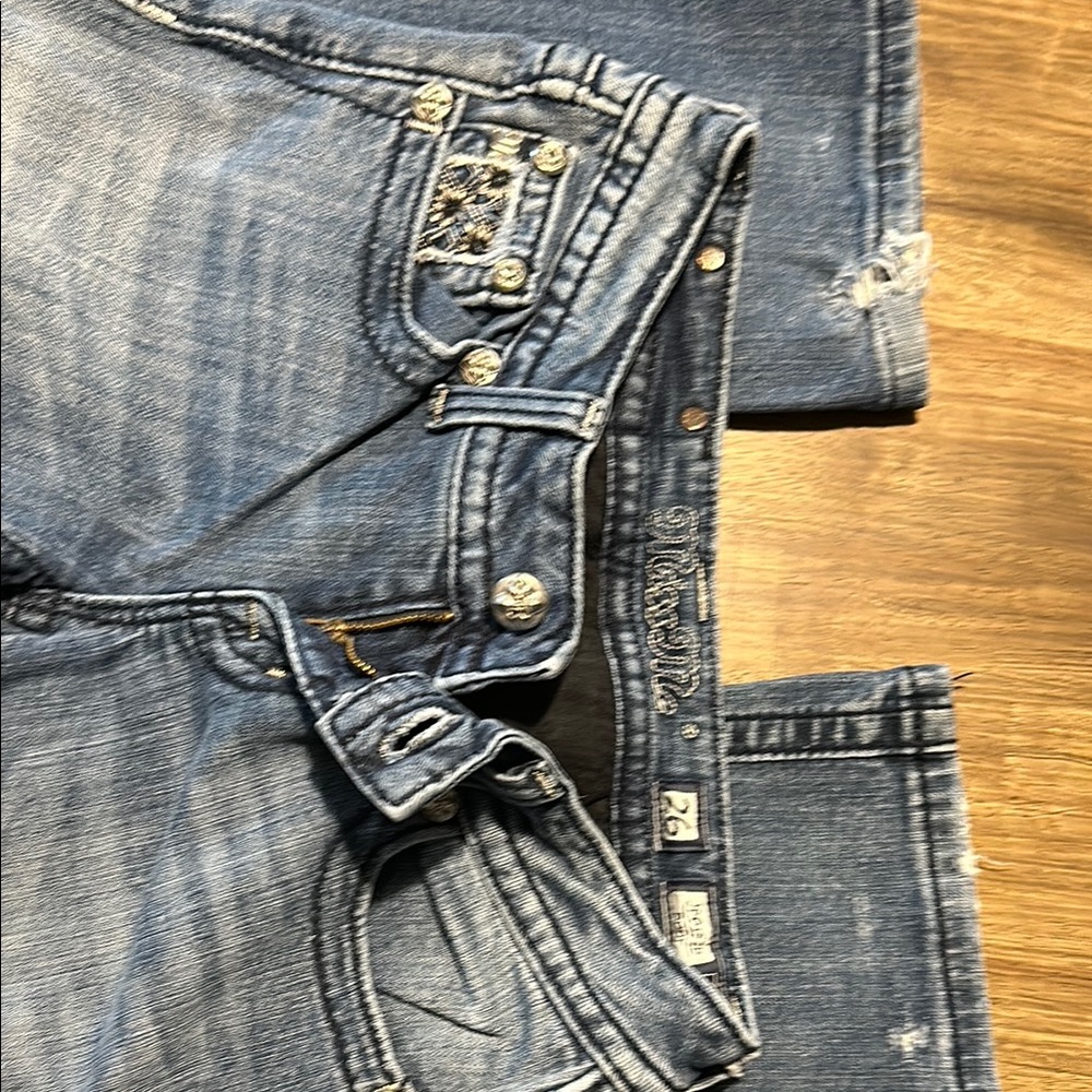 Miss Me Blue Embellished Designer Jeans. Sz 26 Boot - Picture 7 of 16